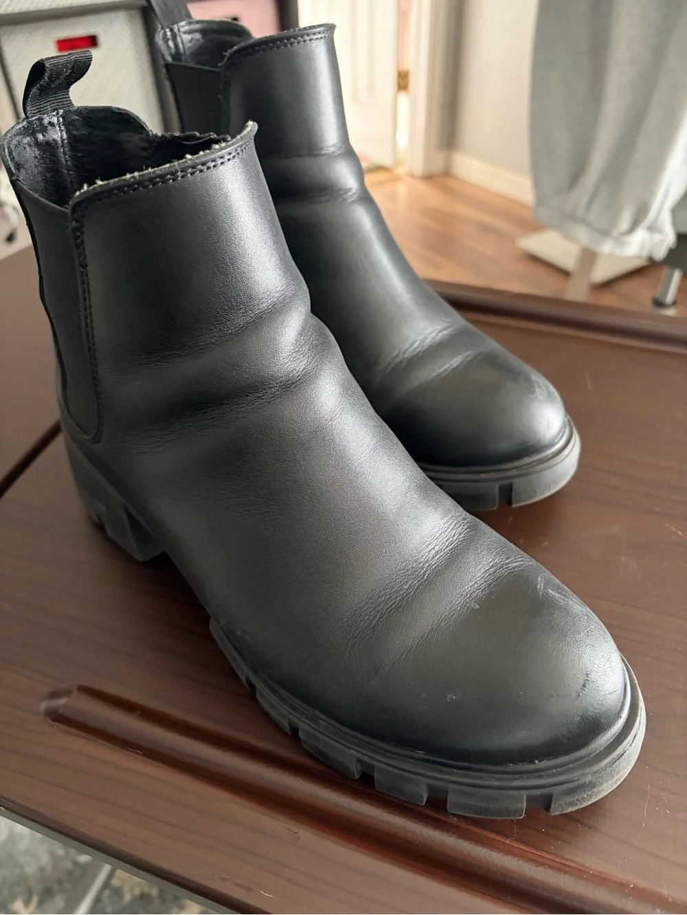 Steve Madden Black Lug Sole Chelsea Ankle Boots